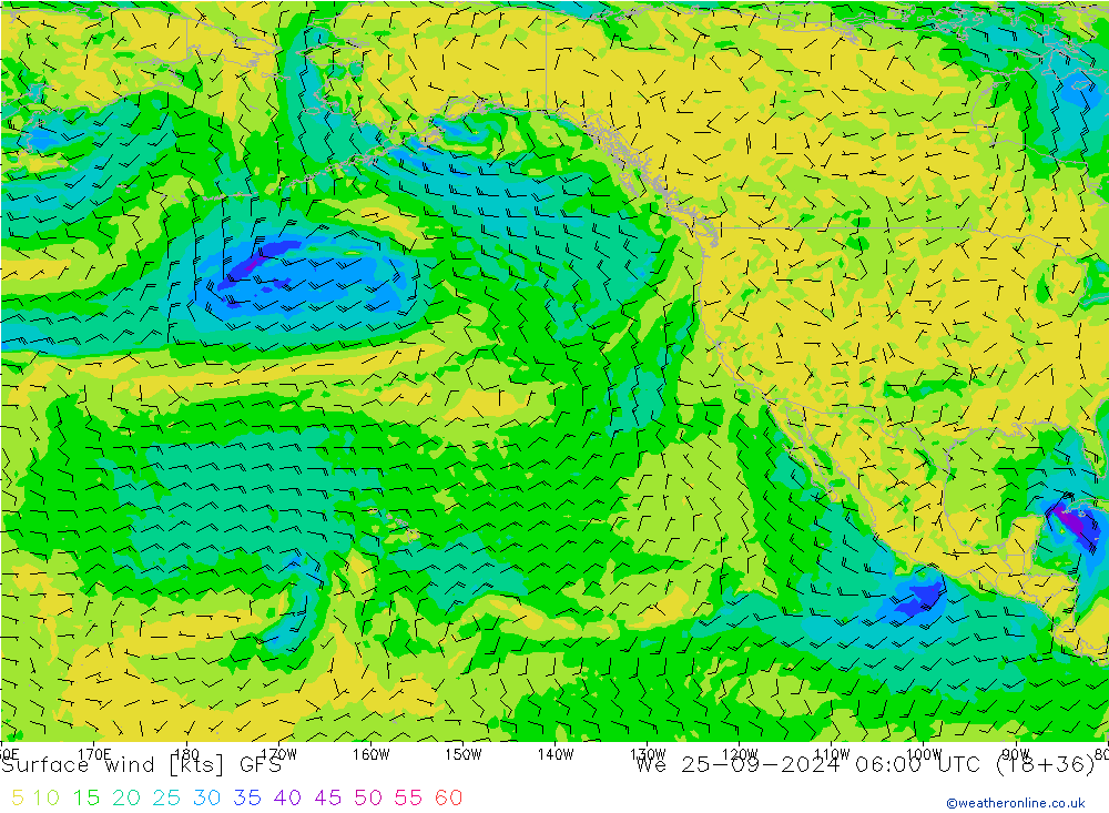 Vento 10 m GFS Qua 25.09.2024 06 UTC