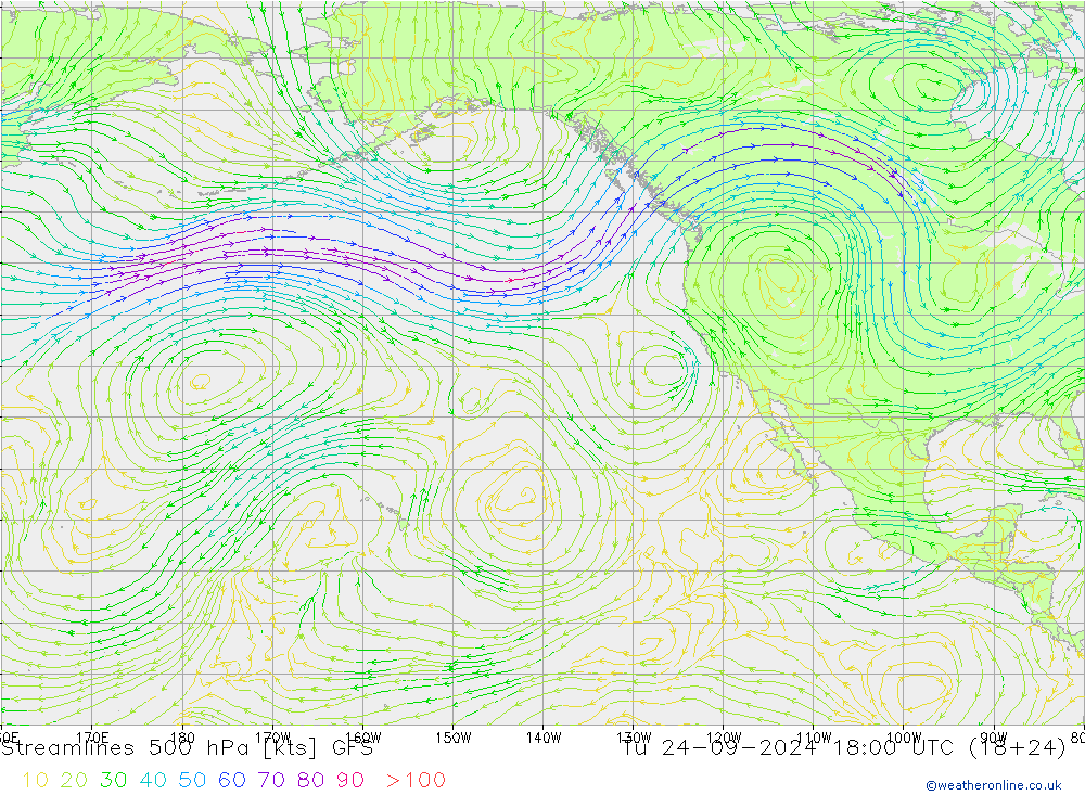 Streamlines 500 hPa GFS Tu 24.09.2024 18 UTC