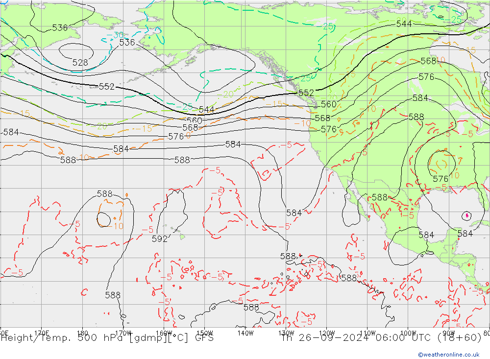 Z500/Rain (+SLP)/Z850 GFS Čt 26.09.2024 06 UTC