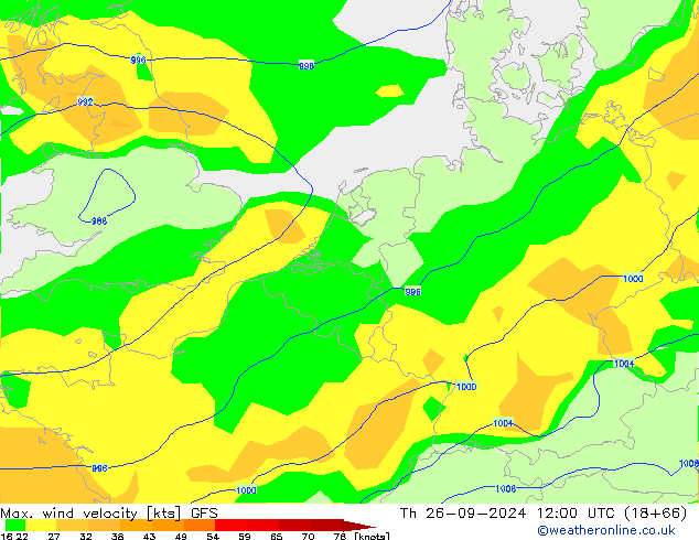 Max. wind velocity GFS Th 26.09.2024 12 UTC