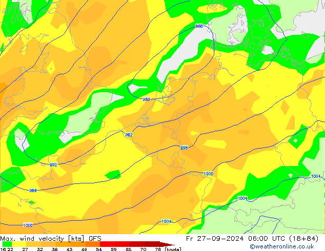 Max. wind velocity GFS Fr 27.09.2024 06 UTC