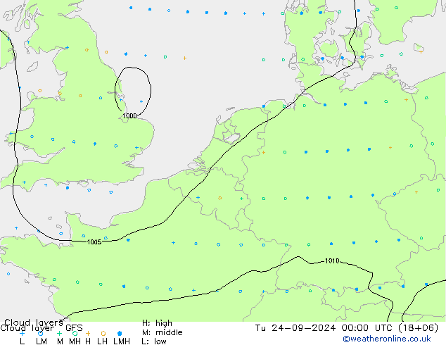 Wolkenlagen GFS di 24.09.2024 00 UTC