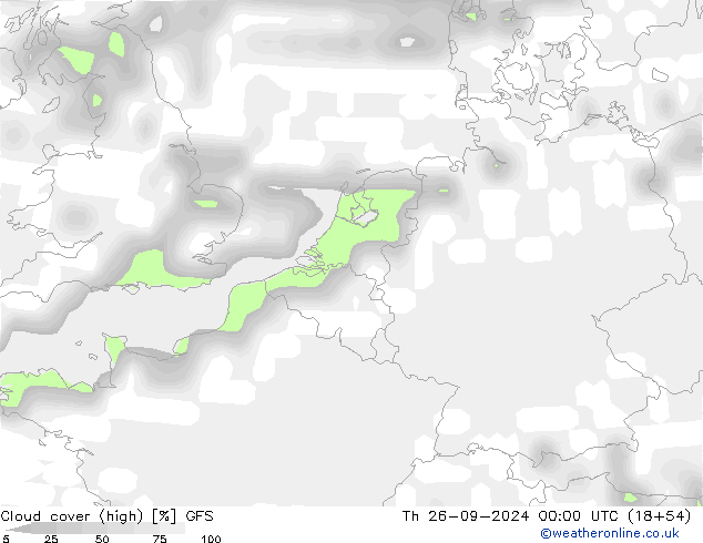 Cloud cover (high) GFS Th 26.09.2024 00 UTC