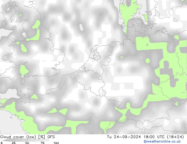 nízká oblaka GFS Út 24.09.2024 18 UTC