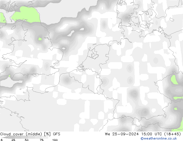 zachmurzenie (środk.) GFS śro. 25.09.2024 15 UTC