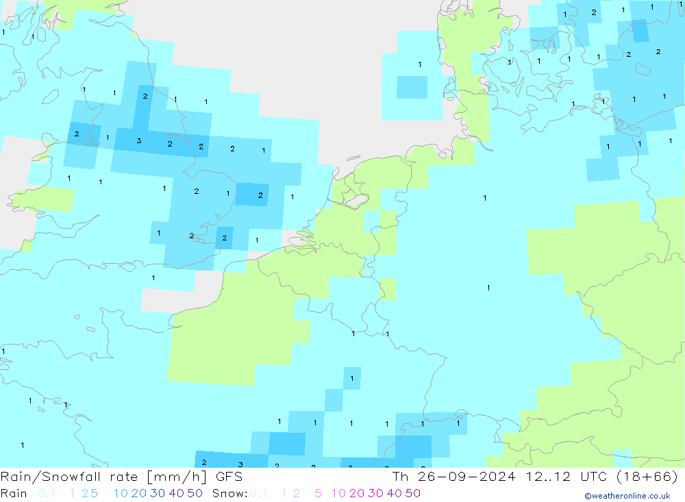 Rain/Snowfall rate GFS Th 26.09.2024 12 UTC