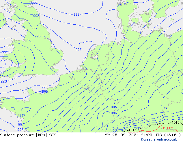 Surface pressure GFS We 25.09.2024 21 UTC