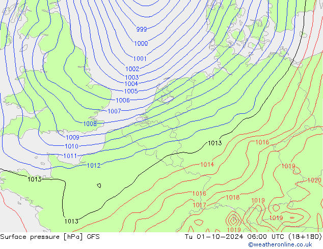 Surface pressure GFS Tu 01.10.2024 06 UTC