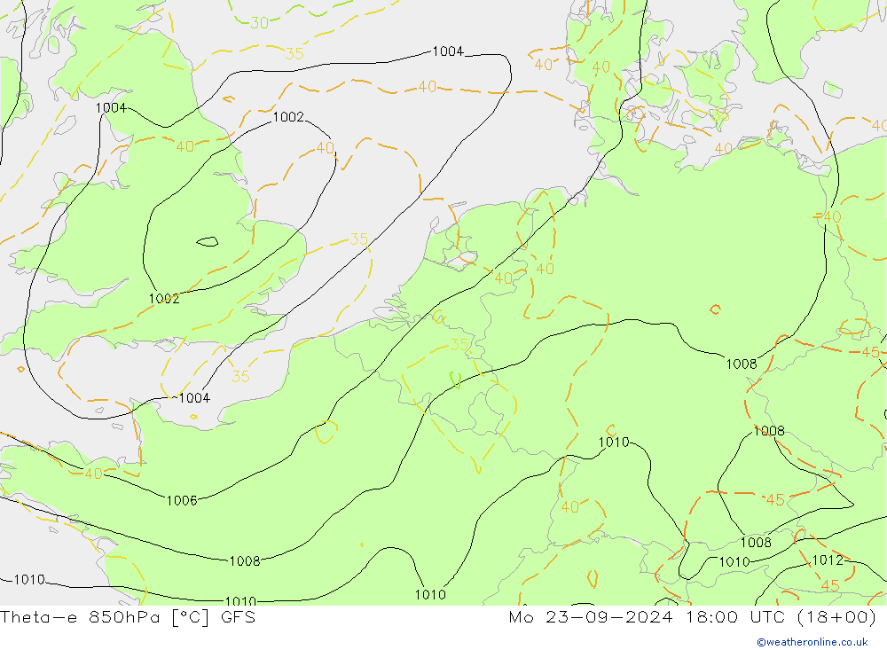 Theta-e 850hPa GFS  23.09.2024 18 UTC