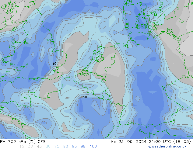 RH 700 hPa GFS Mo 23.09.2024 21 UTC