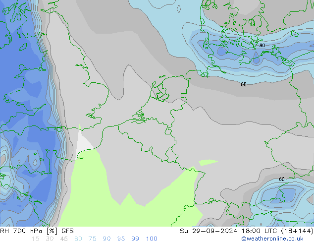 RH 700 hPa GFS nie. 29.09.2024 18 UTC