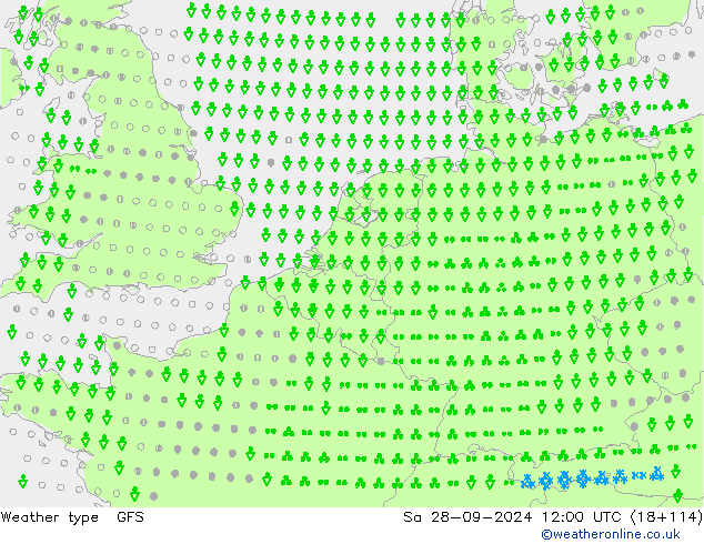 Tipo de precipitación GFS sáb 28.09.2024 12 UTC