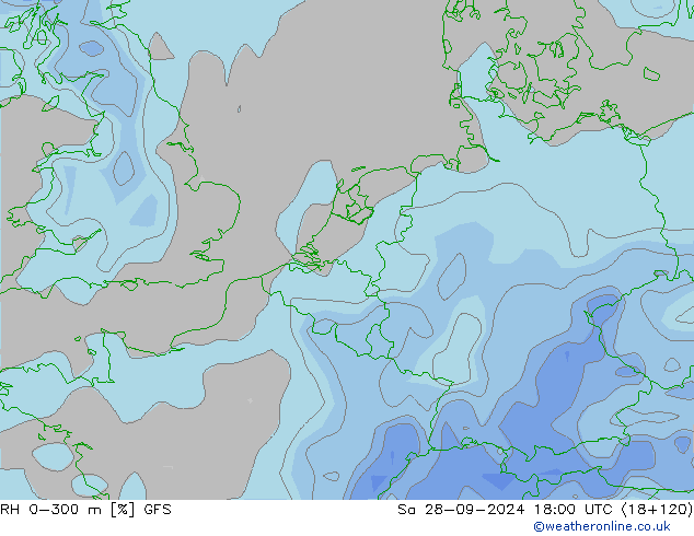 RH 0-300 m GFS  28.09.2024 18 UTC