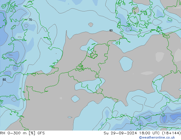 RH 0-300 m GFS nie. 29.09.2024 18 UTC