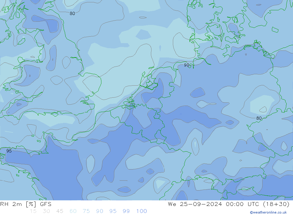 RH 2m GFS St 25.09.2024 00 UTC