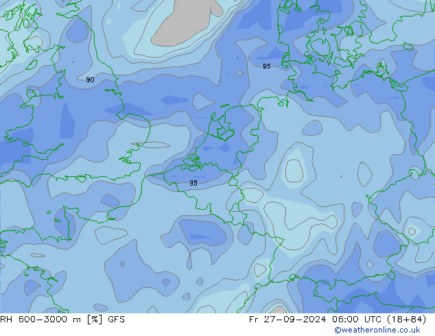 Humedad rel. 600-3000m GFS vie 27.09.2024 06 UTC