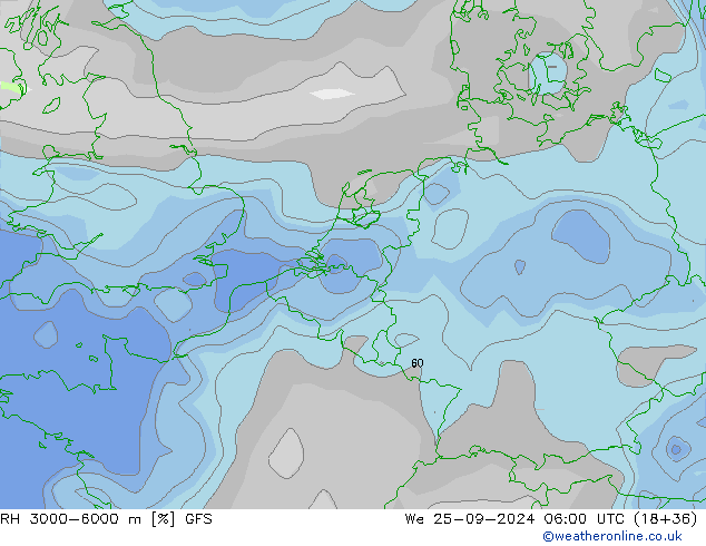 RH 3000-6000 m GFS ср 25.09.2024 06 UTC