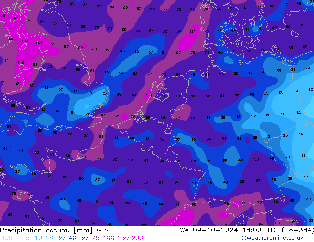 Nied. akkumuliert GFS Mi 09.10.2024 18 UTC