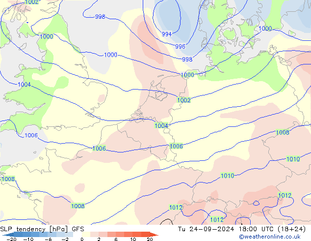 SLP tendency GFS Tu 24.09.2024 18 UTC