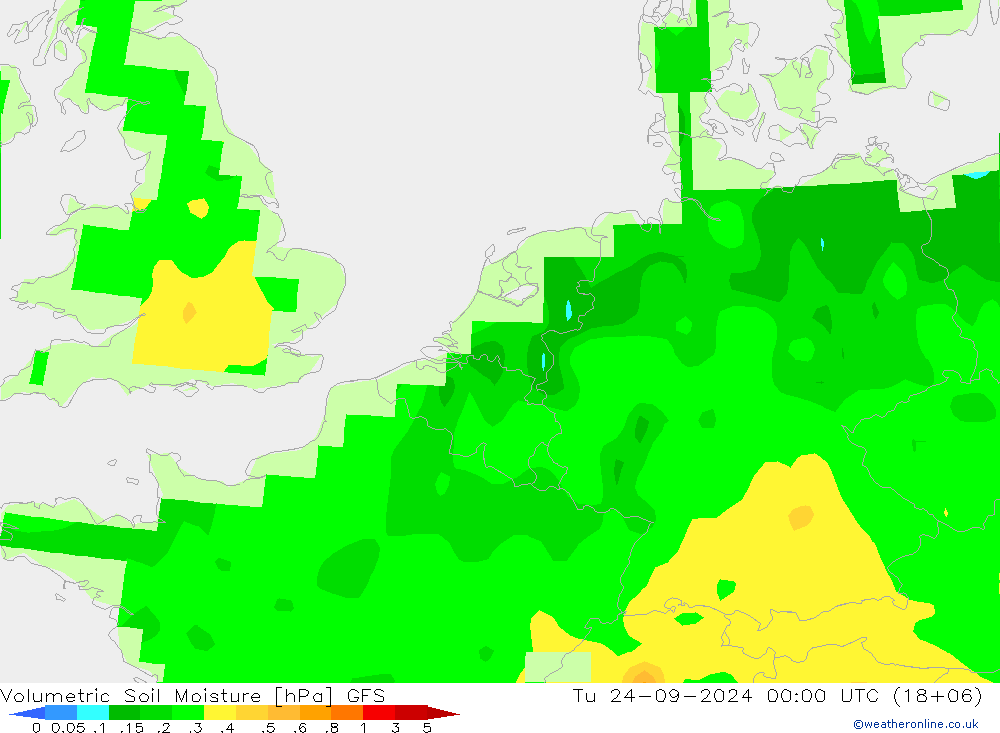 Volumetric Soil Moisture GFS Tu 24.09.2024 00 UTC