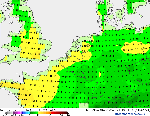 Ground Temp (0-10cm) GFS Mo 30.09.2024 06 UTC