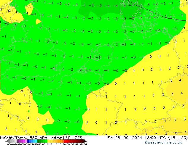 Height/Temp. 850 hPa GFS  28.09.2024 18 UTC