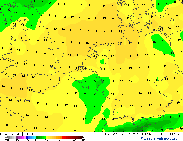 Taupunkt GFS Mo 23.09.2024 18 UTC