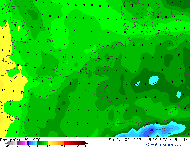 Point de rosée GFS dim 29.09.2024 18 UTC