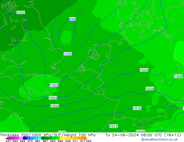 Thck 700-1000 hPa GFS Tu 24.09.2024 06 UTC