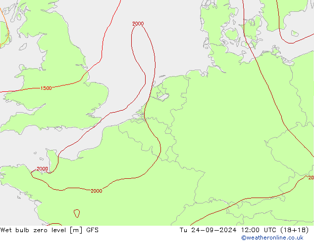 Wet bulb zero level GFS Tu 24.09.2024 12 UTC