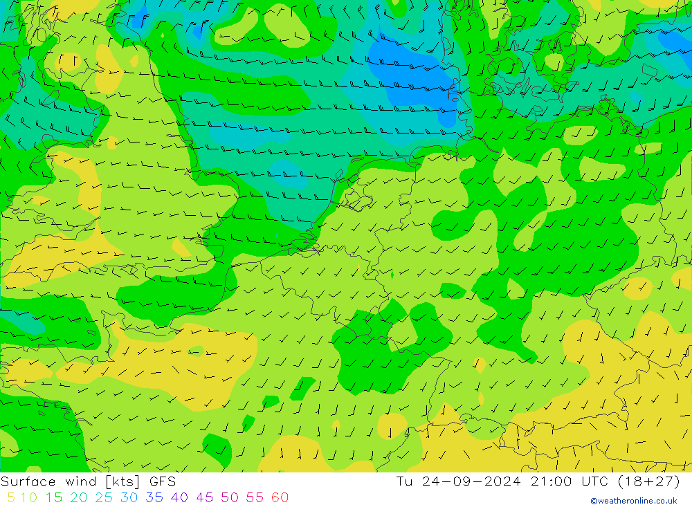 Vento 10 m GFS mar 24.09.2024 21 UTC