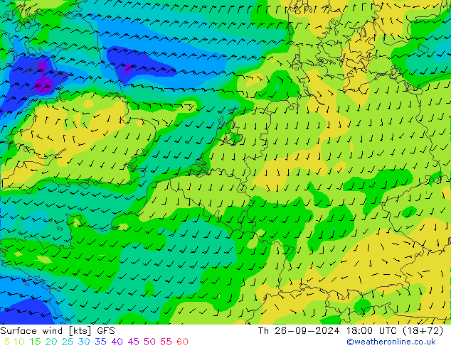 Vent 10 m GFS jeu 26.09.2024 18 UTC