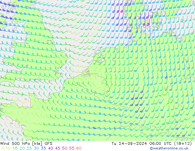 Wind 500 hPa GFS Tu 24.09.2024 06 UTC