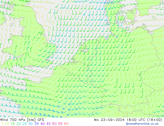 Wind 700 hPa GFS Mo 23.09.2024 18 UTC