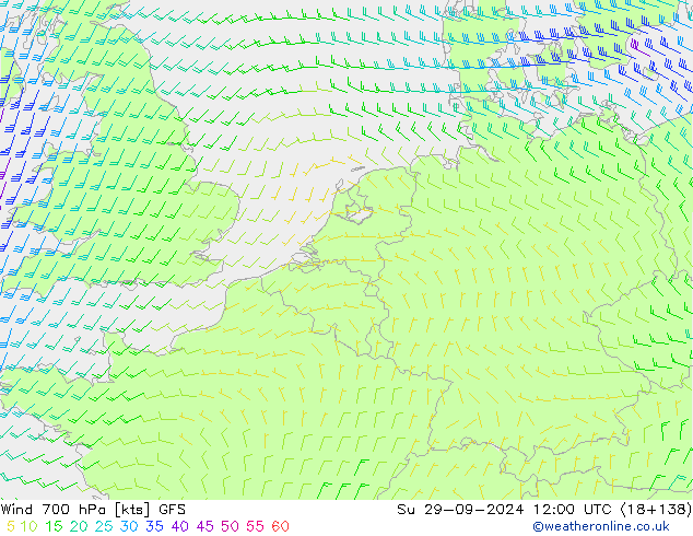 Wind 700 hPa GFS Ne 29.09.2024 12 UTC