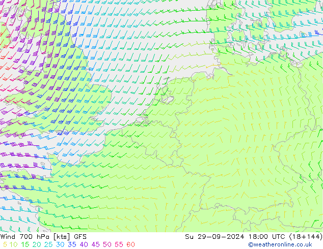 Vento 700 hPa GFS Dom 29.09.2024 18 UTC