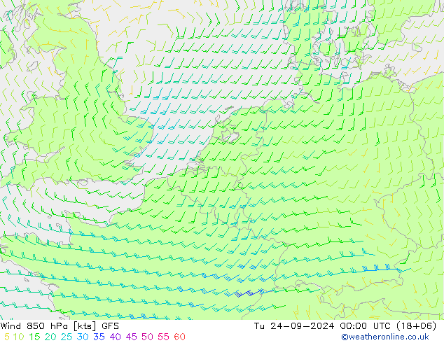 Wind 850 hPa GFS September 2024