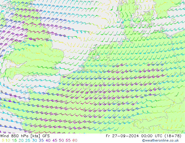 Wind 850 hPa GFS Fr 27.09.2024 00 UTC