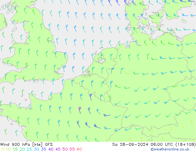 Vento 900 hPa GFS Sáb 28.09.2024 06 UTC