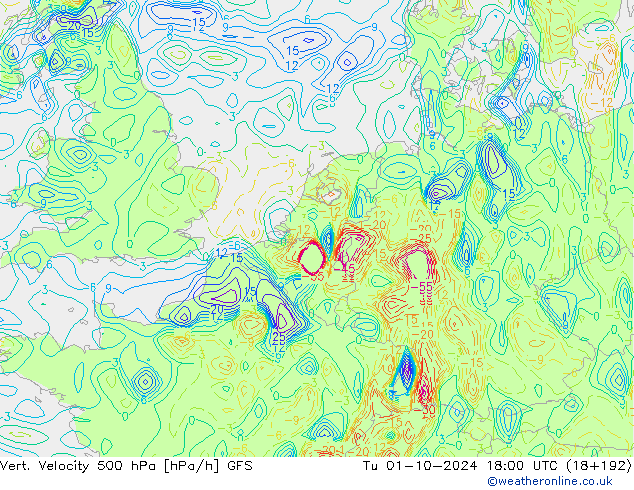 500 hPa Dikey Hız GFS Sa 01.10.2024 18 UTC