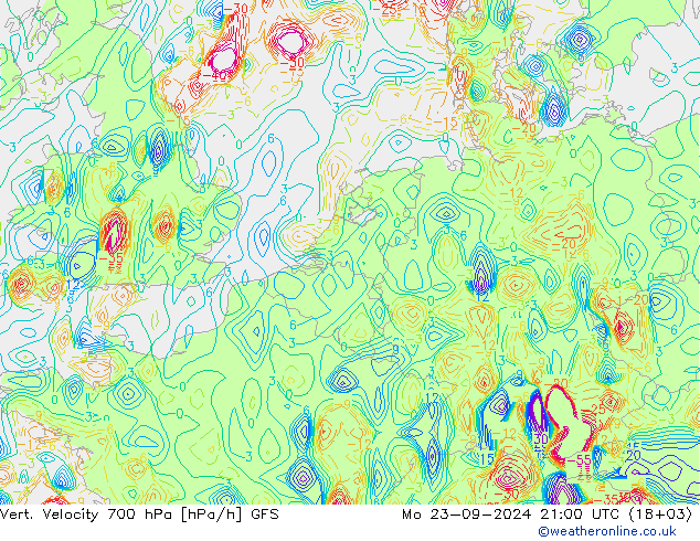 Vert. Velocity 700 hPa GFS 星期一 23.09.2024 21 UTC