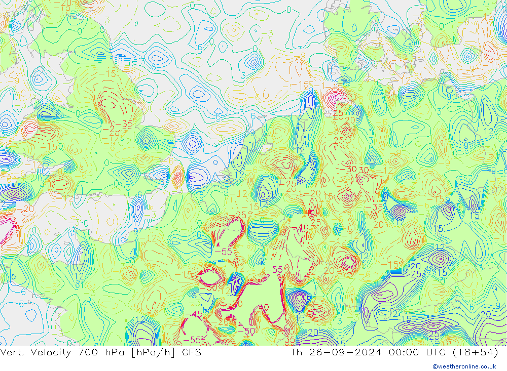 Vert. Velocity 700 hPa GFS jue 26.09.2024 00 UTC