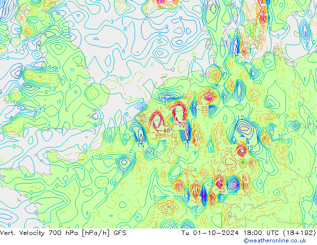 Vert. Velocity 700 гПа GFS вт 01.10.2024 18 UTC