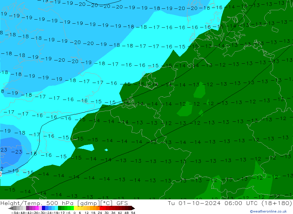 Height/Temp. 500 hPa GFS Út 01.10.2024 06 UTC