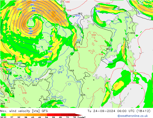 Max. wind velocity GFS Tu 24.09.2024 06 UTC