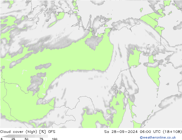 Cloud cover (high) GFS Sa 28.09.2024 06 UTC