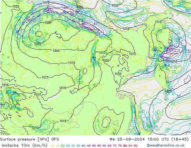 Isotachs (kph) GFS St 25.09.2024 15 UTC