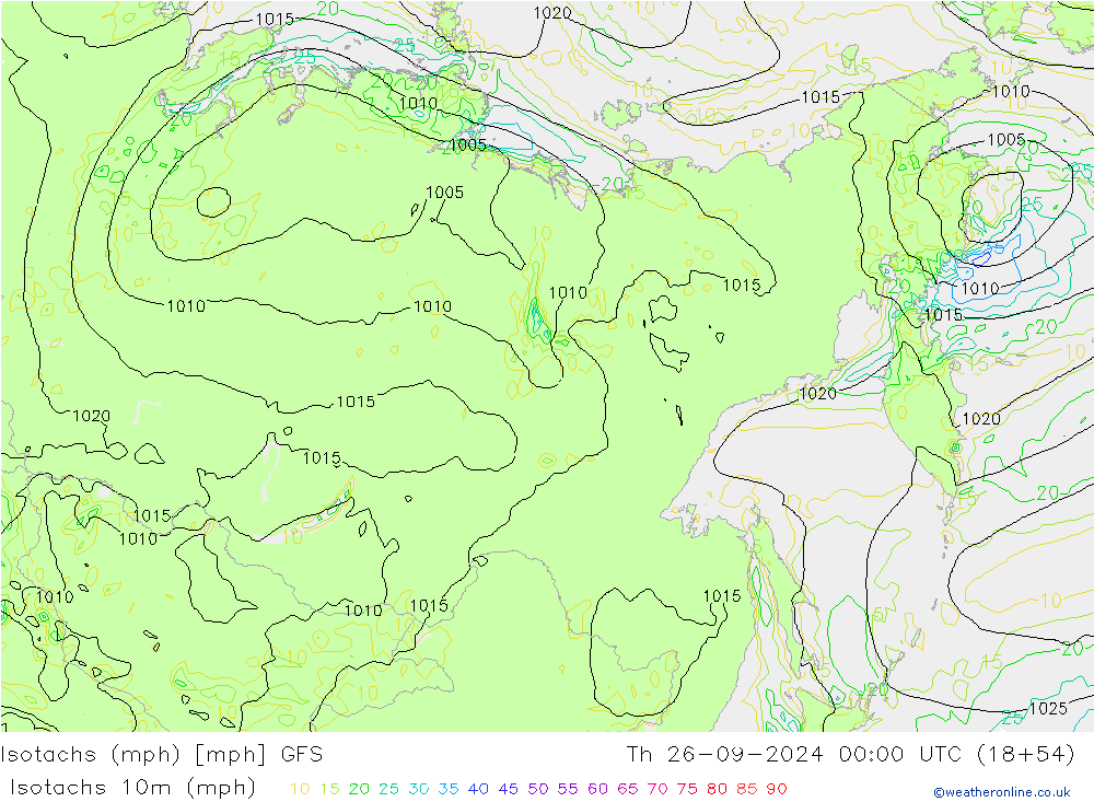 Isotachs (mph) GFS Th 26.09.2024 00 UTC