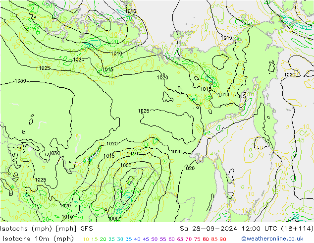 Isotachs (mph) GFS Sa 28.09.2024 12 UTC