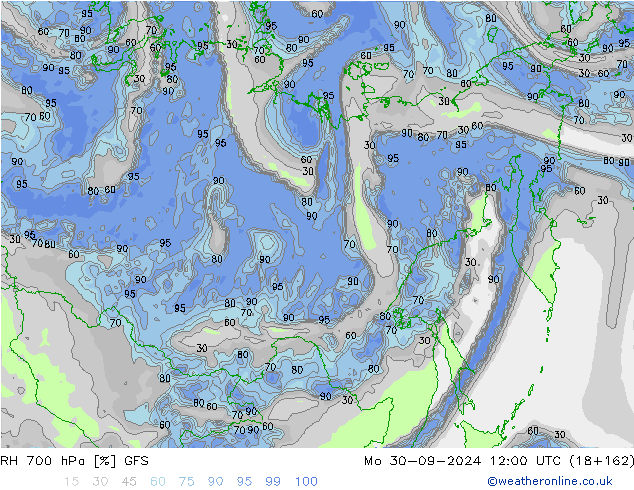 Humidité rel. 700 hPa GFS lun 30.09.2024 12 UTC